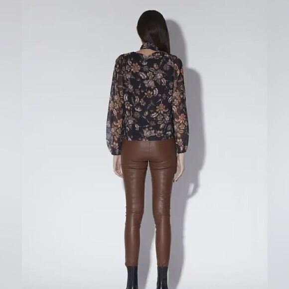 Walter Baker Selena Black Floral Neck Tie Blouse Large - Picture 4 of 8